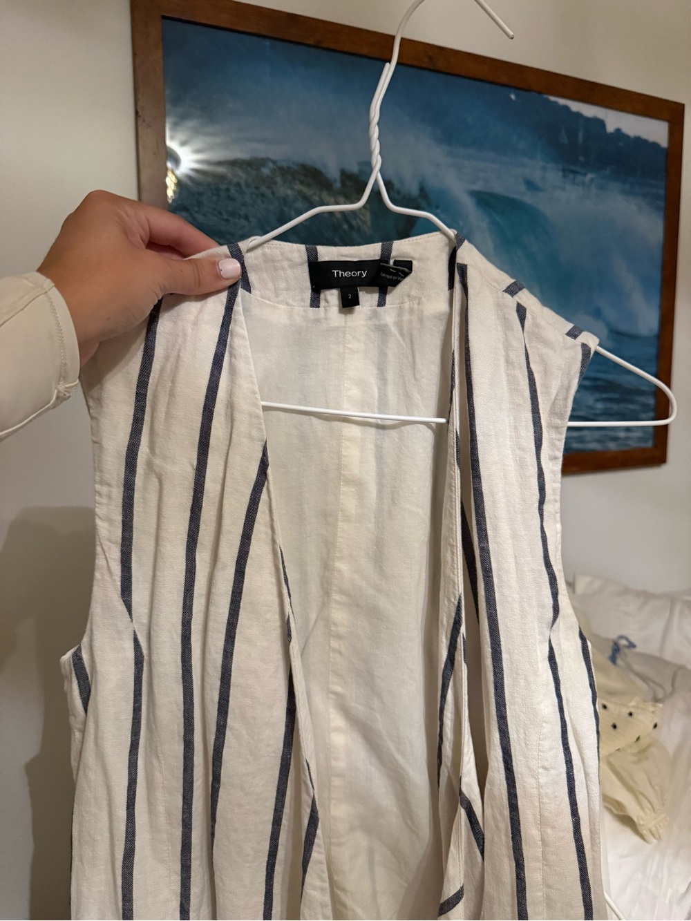 Theory Cream and Navy Striped Sleeveless dress